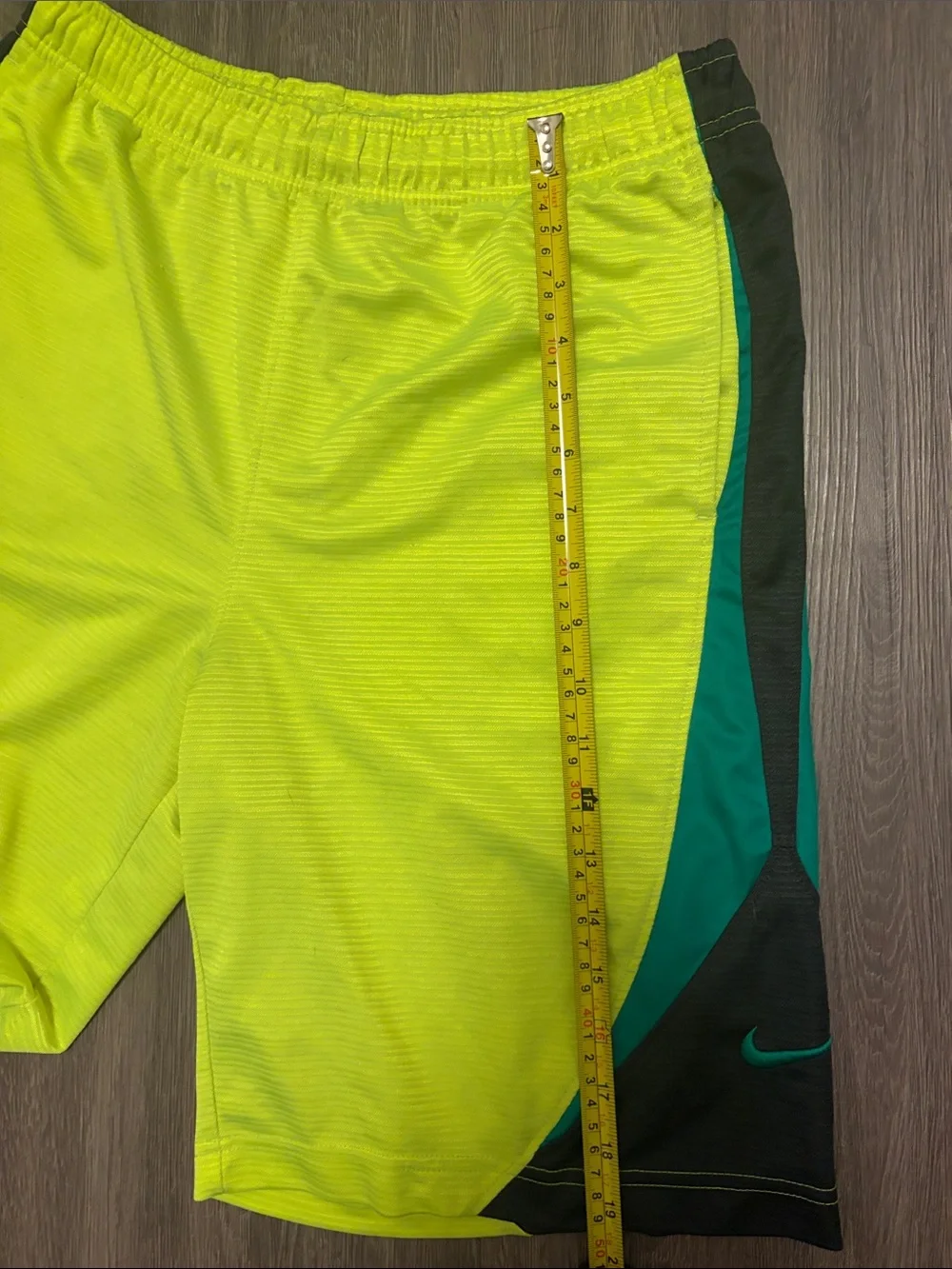 Nike Men’s Neon Yellow Athletic Shorts with Teal & Black Panels